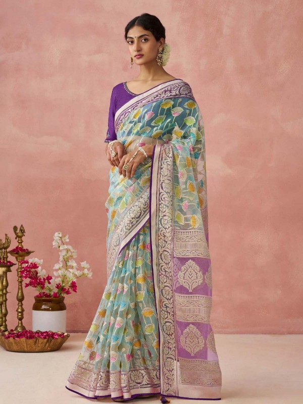 Light Purple Soft Brasso Organza Saree