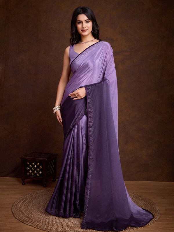 Shaded Violet Chinon Festive Saree