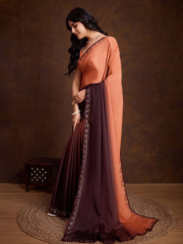 Shaded Brown Chinon Festive Saree