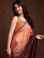 Shaded Brown Chinon Festive Saree