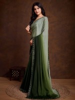 Shaded Green Chinon Festive Saree