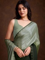 Shaded Green Chinon Festive Saree