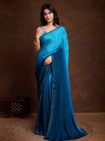 Shaded Blue Chinon Festive Saree