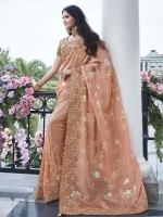 Peach Pure Tissue Silk Festive Wear Saree