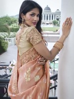 Peach Pure Tissue Silk Festive Wear Saree