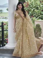 Cream Pure Tissue Silk Festive Wear Saree