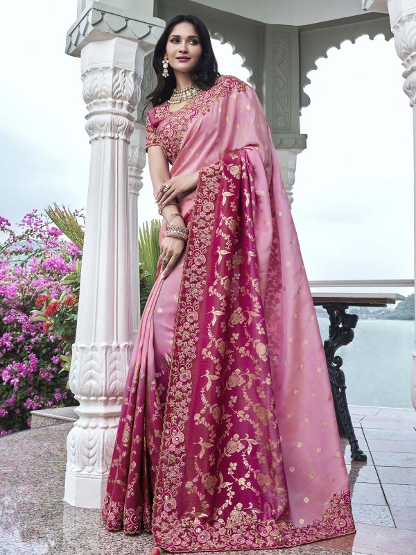 Light Pink Pure Tissue Silk Festive Wear Saree