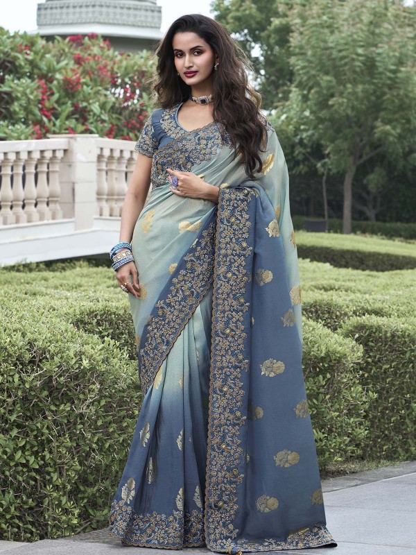 Light Blue Pure Tissue Silk Festive Wear Saree