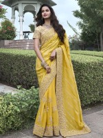 Yellow Pure Tissue Silk Festive Wear Saree