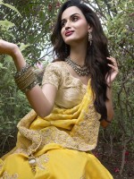 Yellow Pure Tissue Silk Festive Wear Saree