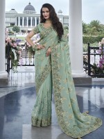 Sky Green Pure Tissue Silk Festive Wear Saree