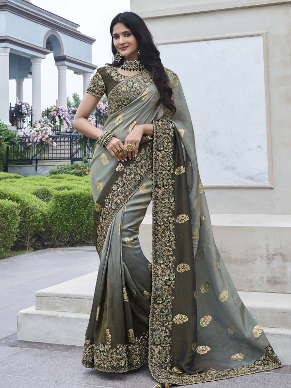 Grey Pure Tissue Silk Festive Wear Saree