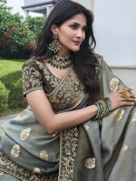 Grey Pure Tissue Silk Festive Wear Saree