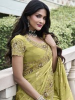 Pastel Yellow Pure Tissue Silk Festive Wear Saree