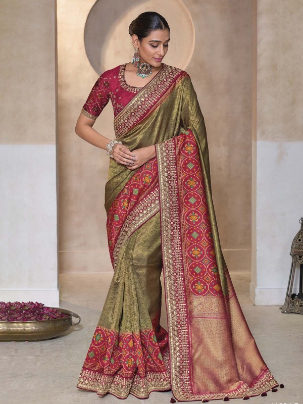 Mehandi Pure Kanjivaram Silk Festive Wear Saree