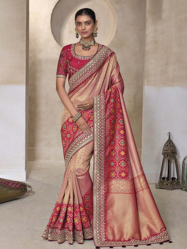 Rose Pink Pure Kanjivaram Silk Festive Wear Saree