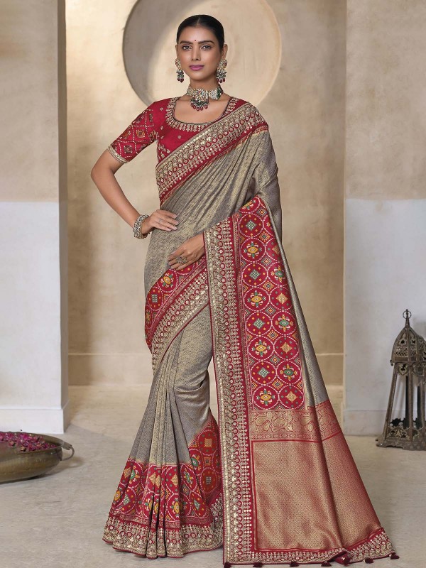 Grey Pure Kanjivaram Silk Festive Wear Saree