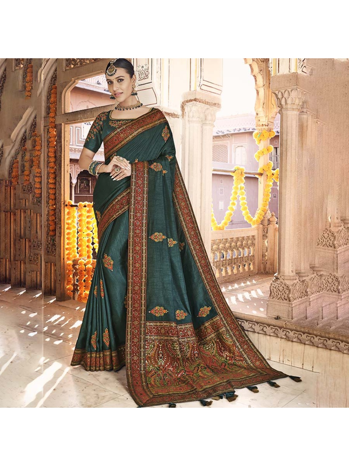 Peacock Green Color Soft Krystal Silk Traditional Wear Saree - Navira  Collection Yf#17343 - Ozone Shield at Rs 3399.00, Mumbai | ID: 26133831997