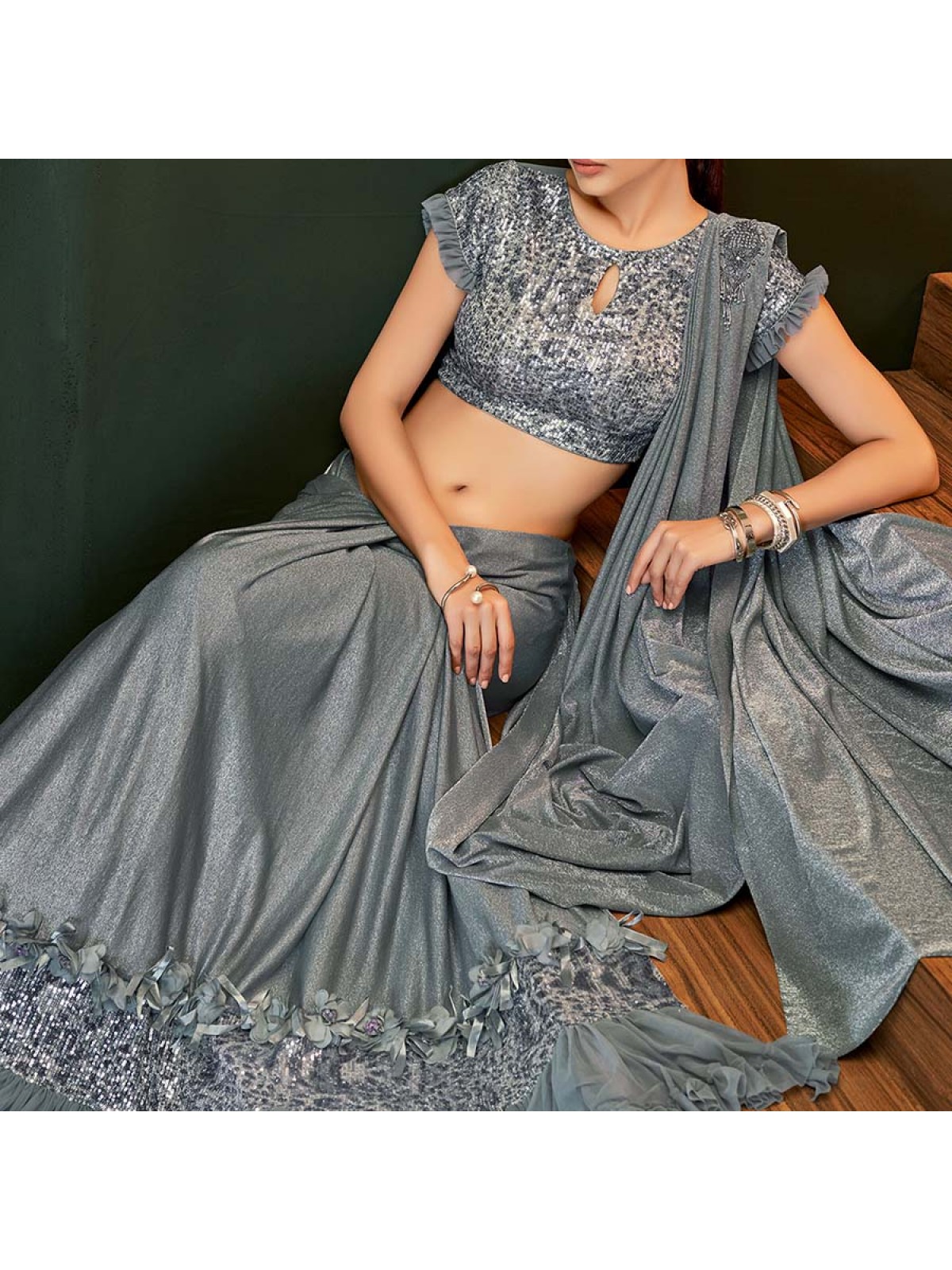 SHADED SKY BLUE COLOUR SATIN SILK READYMADE SAREE EMBELLISHED WITH CUT –  Kothari Sons