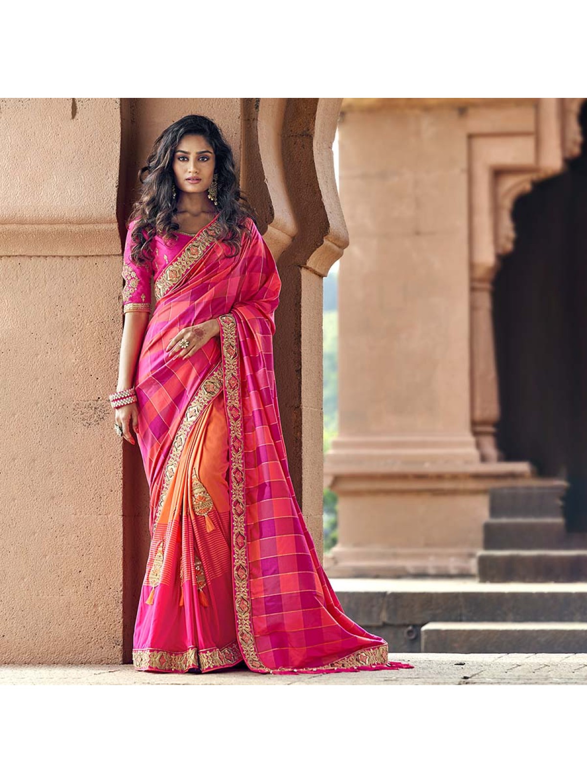 Jacquard Silk Sarees Dark Wine Colour, Wedding wear